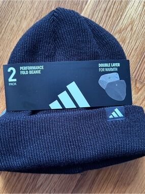 Adidas Unisex Fold Beanie 2-Pack Black Gray Performance Winter Hat Acrylic NWT